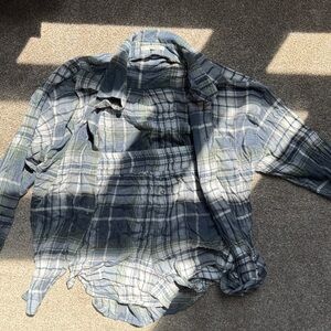 Z Supply Blue and Gray Plaid Pajama Shirt